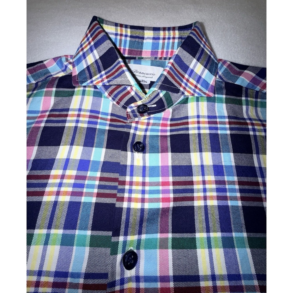 Brancaccio Plaid Shirt Mens Slim‎ Fit Long Sleeve - Picture 5 of 11